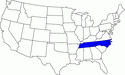 kleine Landkarte USA North Carolina Tennessee