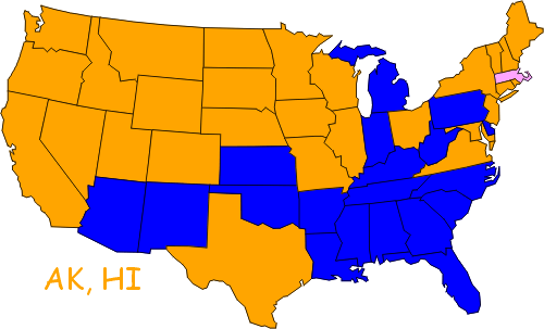 Bundesstaaten mit Anzahl vorgeschriebener Nummernschilder