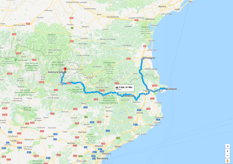 Spanien 1987 Teil 1, Karte erzeugt mit Hilfe von Google Maps