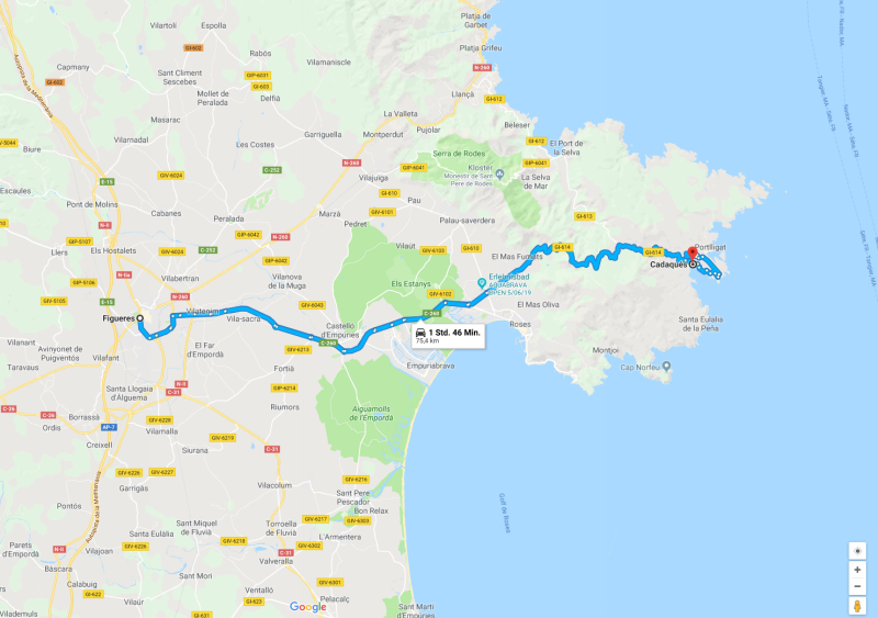 Spanien 1987 Teil 2, Karte erzeugt mit Hilfe von Google Maps