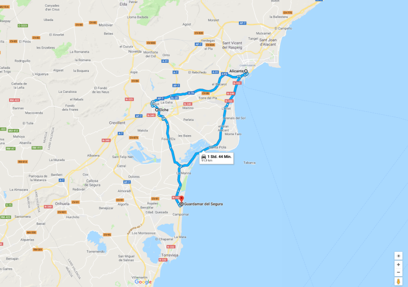 Spanien 1989 Teil 2, Karte erzeugt mit Hilfe von Google Maps