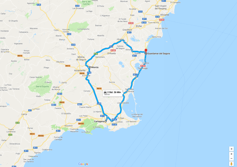 Spanien 1989 Teil 3, Karte erzeugt mit Hilfe von Google Maps