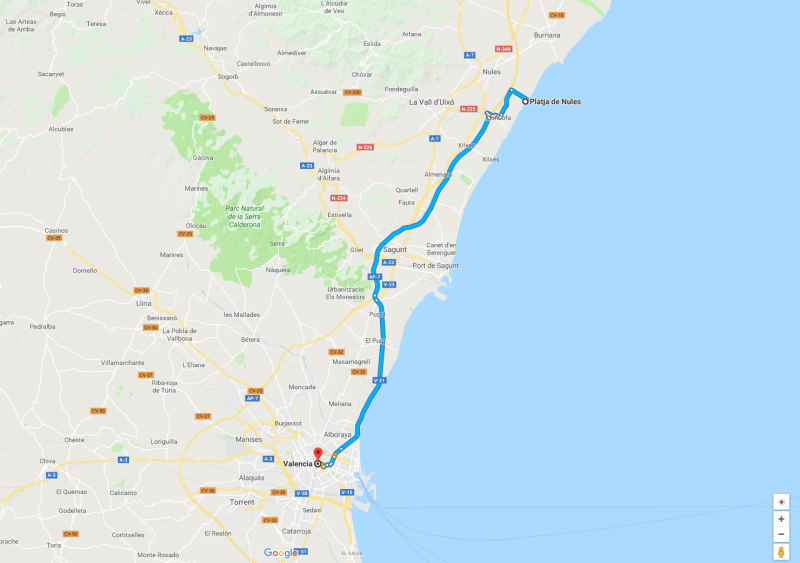 Spanien 1989 Teil 9, Karte erzeugt mit Hilfe von Google Maps