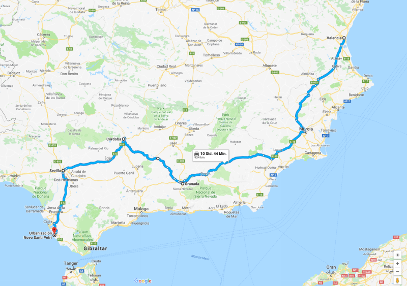 Spanien 2009 Teil 1, Karte erzeugt mit Hilfe von Google Maps