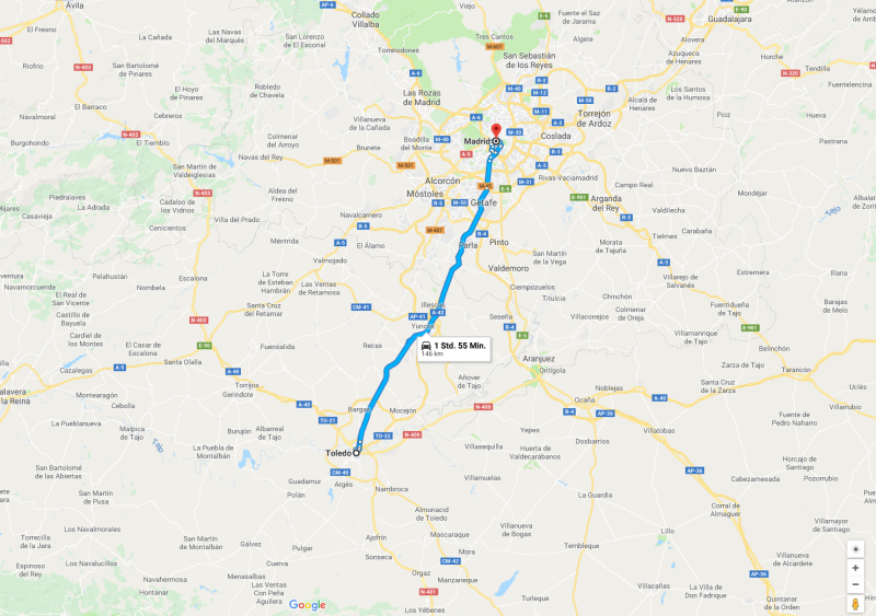 Spanien 2018 Teil 1, Karte erzeugt mit Hilfe von Google Maps