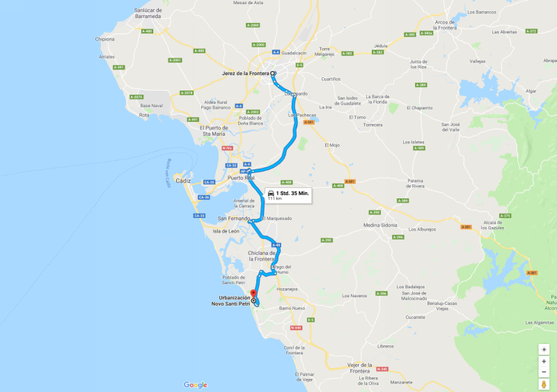 Spanien 2019 Teil 1, Karte erzeugt mit Hilfe von Google Maps