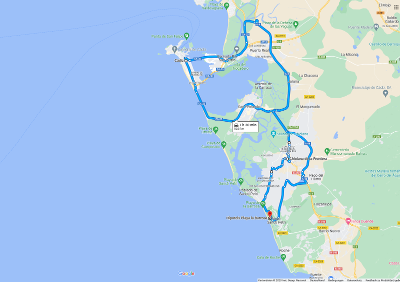Spanien 2023 Teil 1, Karte erzeugt mit Hilfe von Google Maps